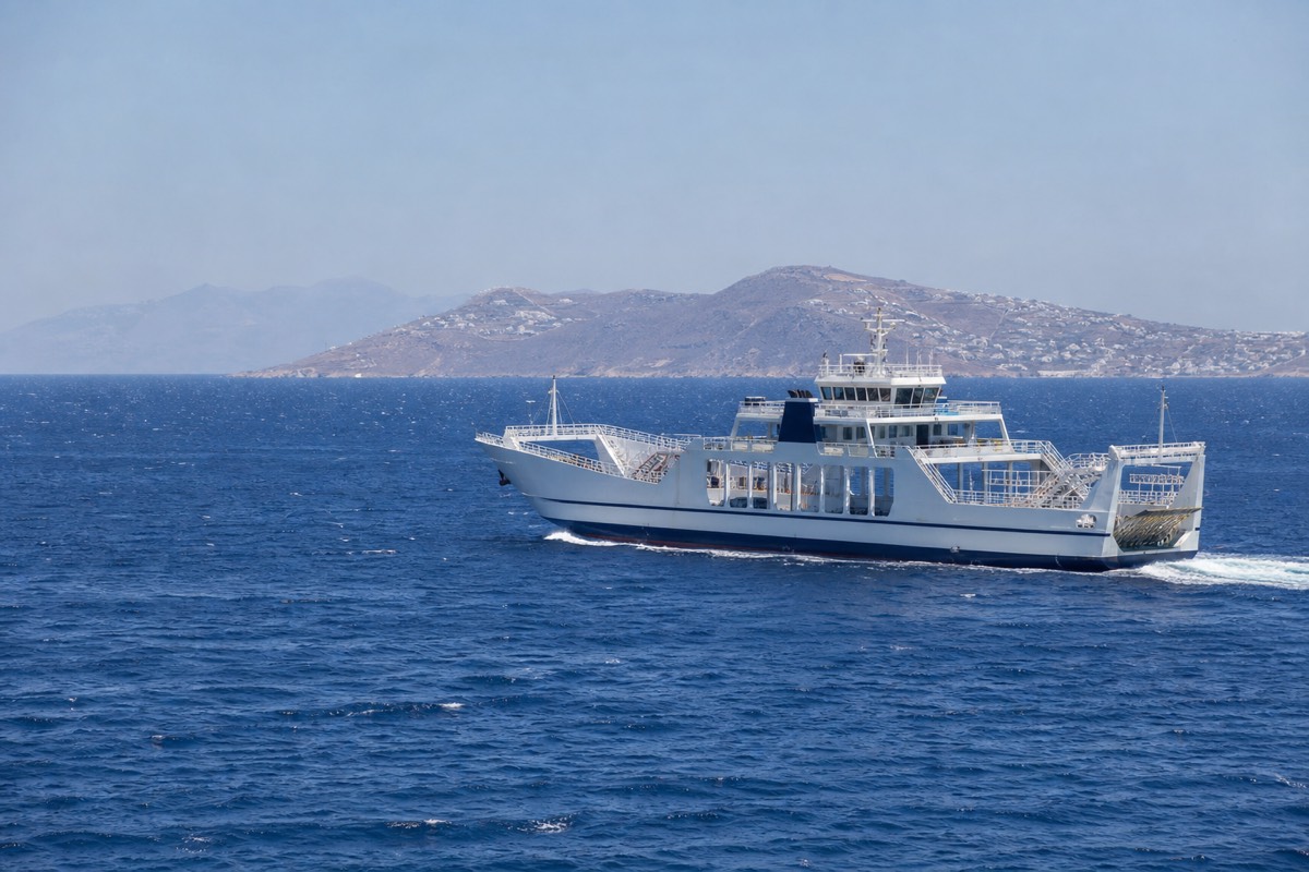 A ferry crossing the Aegean between the Greek islands
