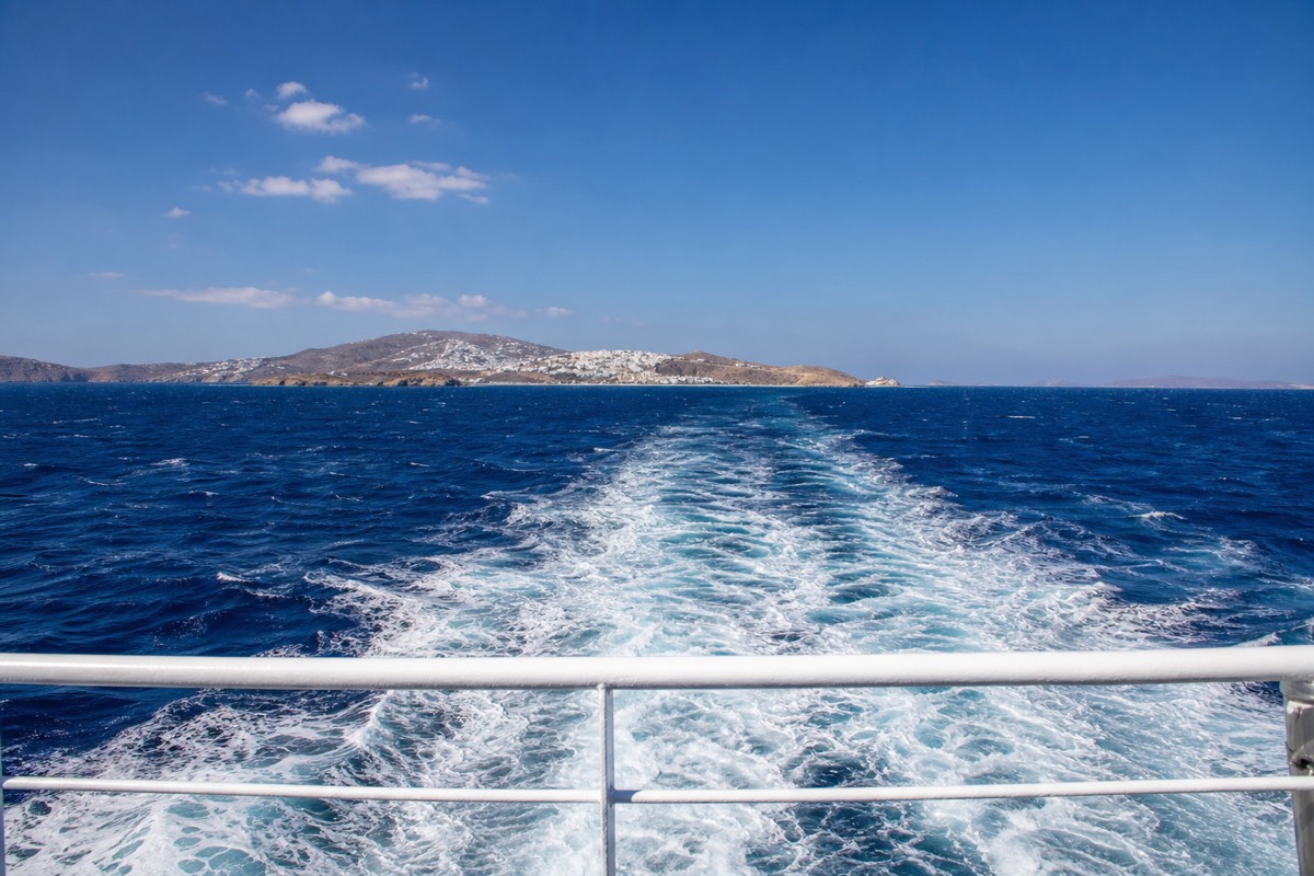A ferry crossing the Aegean between the islands